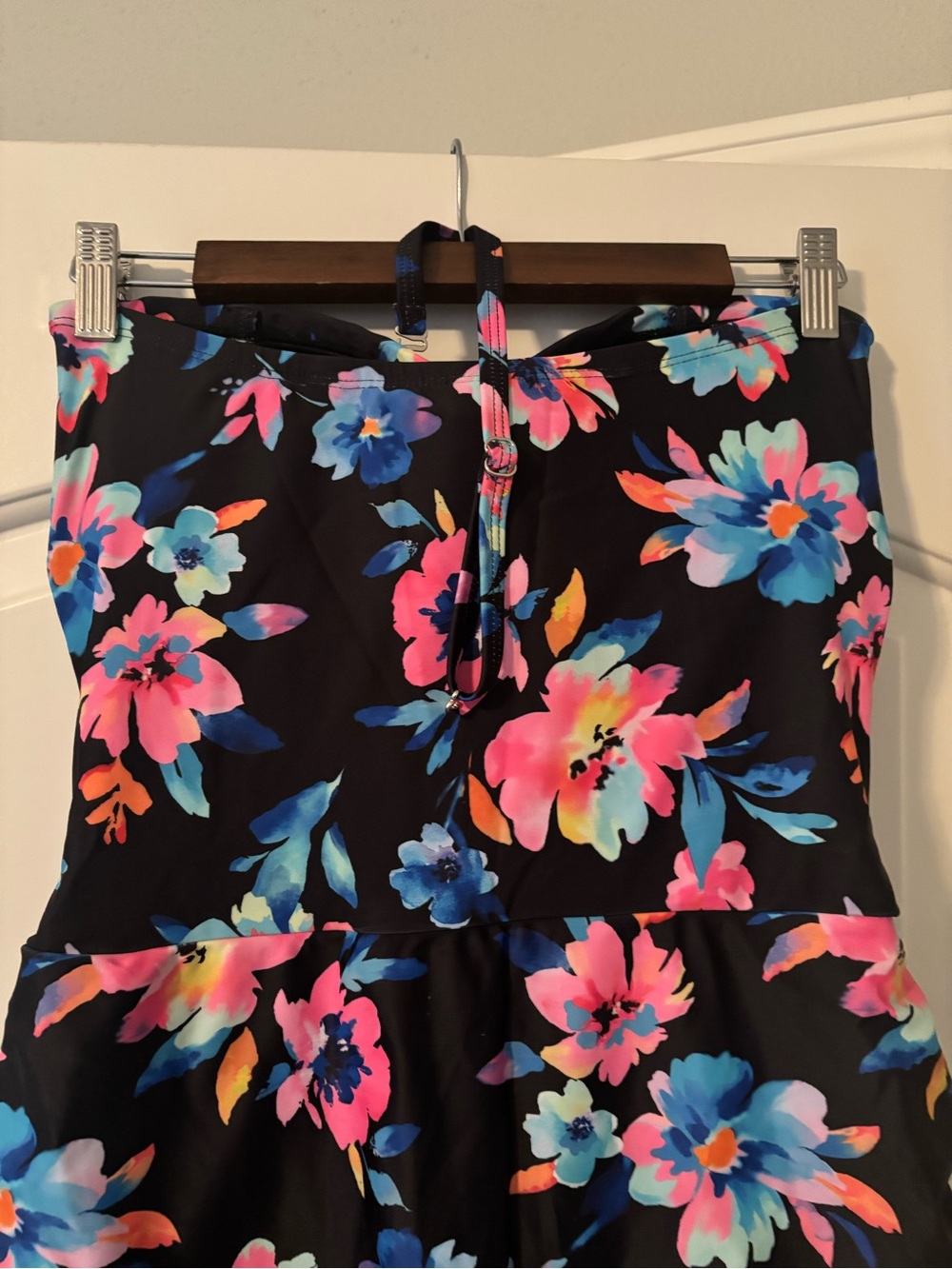 2/$12 NWOT Floral Ruffle Hem Strapless Swimdress - Removable Strap - Picture 7 of 11